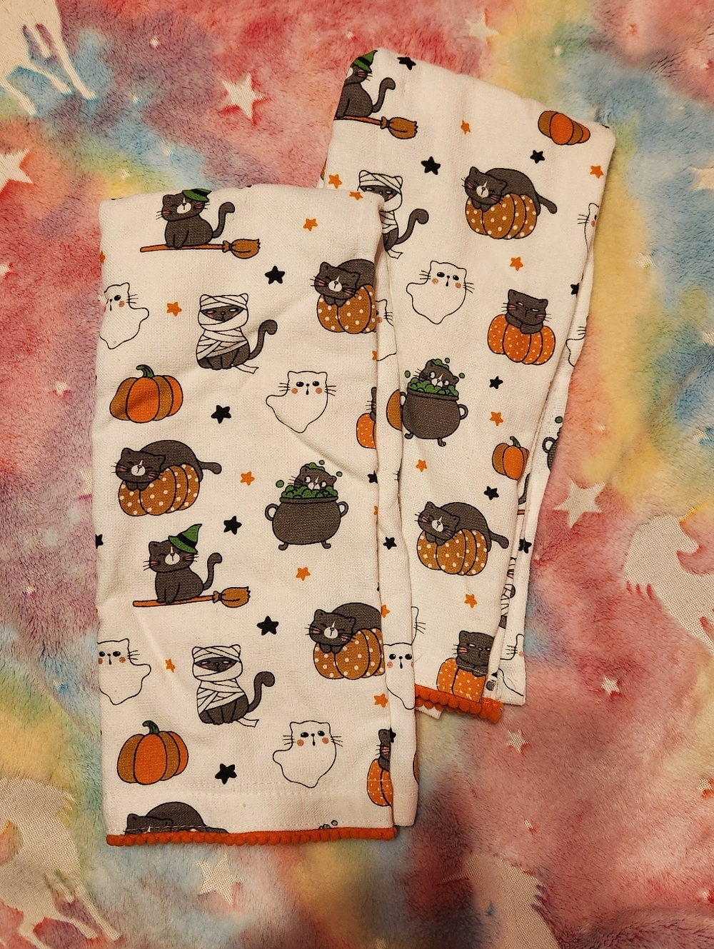 Black Cat Halloween Hand Towels